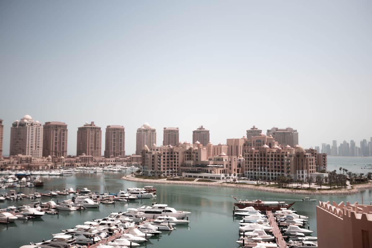 Waterfront residential towers and marina in Doha